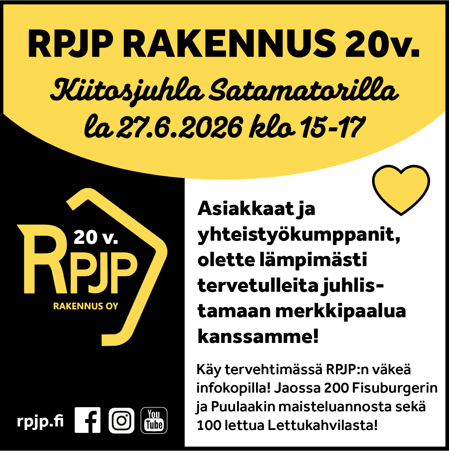 RPJP 20 vuotta, kiitosjuhla Satamatorilla 27.6. klo 15-17